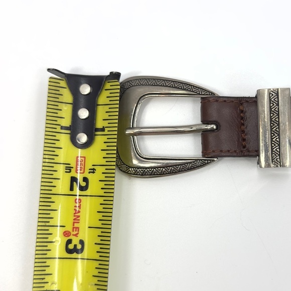 Vintage Western Concho Belt Size 38 Brown Leather Silver Tone Buckle Adjustable - Picture 11 of 12